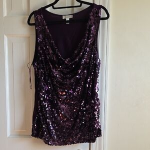 Dress Barn Deep Purple Sequin Dressy Sleevless Top Shell 2x